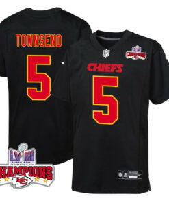 Tommy Townsend 5 Kansas City Chiefs Super Bowl LVIII Champions 4 Stars Patch Fashion Game YOUTH Jersey - Carbon Black JS8995 nicesnker