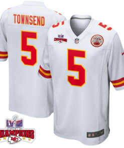Tommy Townsend 5 Kansas City Chiefs Super Bowl LVIII Champions 4 Stars Patch Game Men Jersey - White JS1813 nicesnker