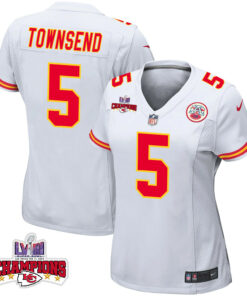 Tommy Townsend 5 Kansas City Chiefs Super Bowl LVIII Champions 4 Stars Patch Game Women Jersey - White JS9797 nicesnker