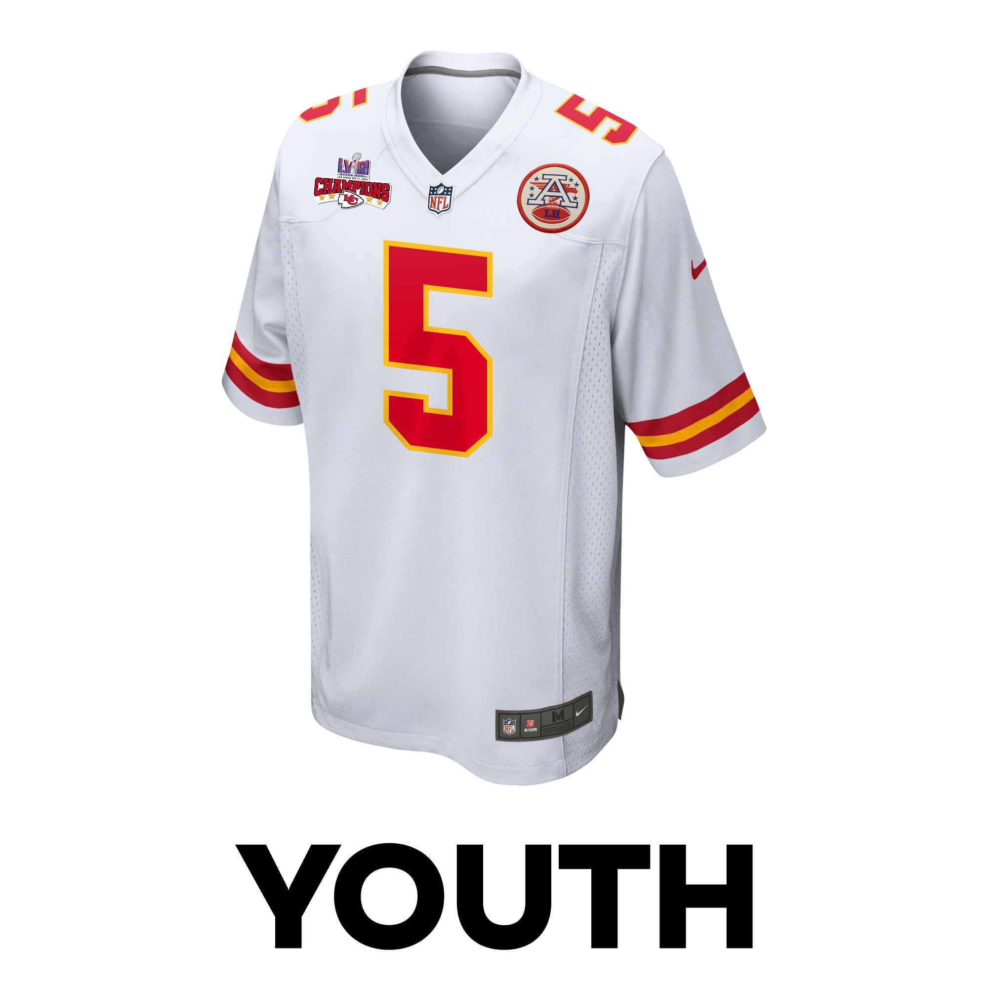 Tommy Townsend 5 Kansas City Chiefs Super Bowl LVIII Champions 4 Stars Patch Game YOUTH Jersey - White JS2708 nicesnker - Image 2