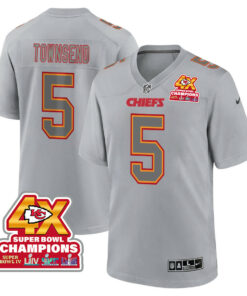 Tommy Townsend 5 Kansas City Chiefs Super Bowl LVIII Champions 4X Atmosphere Fashion Game Men Jersey - Gray JS3300 nicesnker