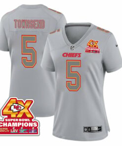 Tommy Townsend 5 Kansas City Chiefs Super Bowl LVIII Champions 4X Atmosphere Fashion Game Women Jersey - Gray JS9894 nicesnker