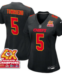 Tommy Townsend 5 Kansas City Chiefs Super Bowl LVIII Champions 4X Fashion Game Women Jersey - Carbon Black JS7195 nicesnker