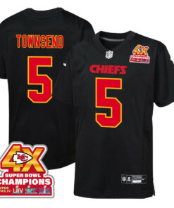 Tommy Townsend 5 Kansas City Chiefs Super Bowl LVIII Champions 4X Fashion Game YOUTH Jersey - Carbon Black JS4348 nicesnker