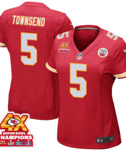 Tommy Townsend 5 Kansas City Chiefs Super Bowl LVIII Champions 4X Game Women Jersey - Red JS8764 nicesnker