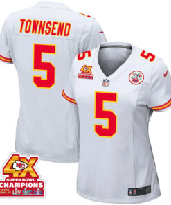 Tommy Townsend 5 Kansas City Chiefs Super Bowl LVIII Champions 4X Game Women Jersey - White JS4483 nicesnker
