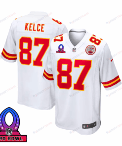 Travis Kelce 87 Kansas City Chiefs 2025 Pro Bowl Patch Game Men Jersey - White JS5483 nicesnker