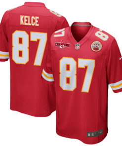 Travis Kelce 87 Kansas City Chiefs AFC Champions Patch Game Men Jersey - Red JS3068 nicesnker