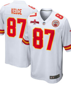 Travis Kelce 87 Kansas City Chiefs AFC Champions Patch Game Men Jersey - White JS3315 nicesnker