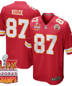 Travis Kelce 87 Kansas City Chiefs Super Bowl LIX Champions Patch Game Men Jersey - Red JS8426 nicesnker