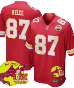 Travis Kelce 87 Kansas City Chiefs Super Bowl LIX New Orleans Patch Game Men Jersey - Red JS3309 nicesnker