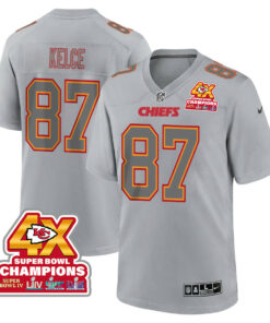 Travis Kelce 87 Kansas City Chiefs Super Bowl LVIII Champions 4X Atmosphere Fashion Game Men Jersey - Gray JS9758 nicesnker