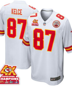 Travis Kelce 87 Kansas City Chiefs Super Bowl LVIII Champions 4X Game Men Jersey - White JS1737 nicesnker