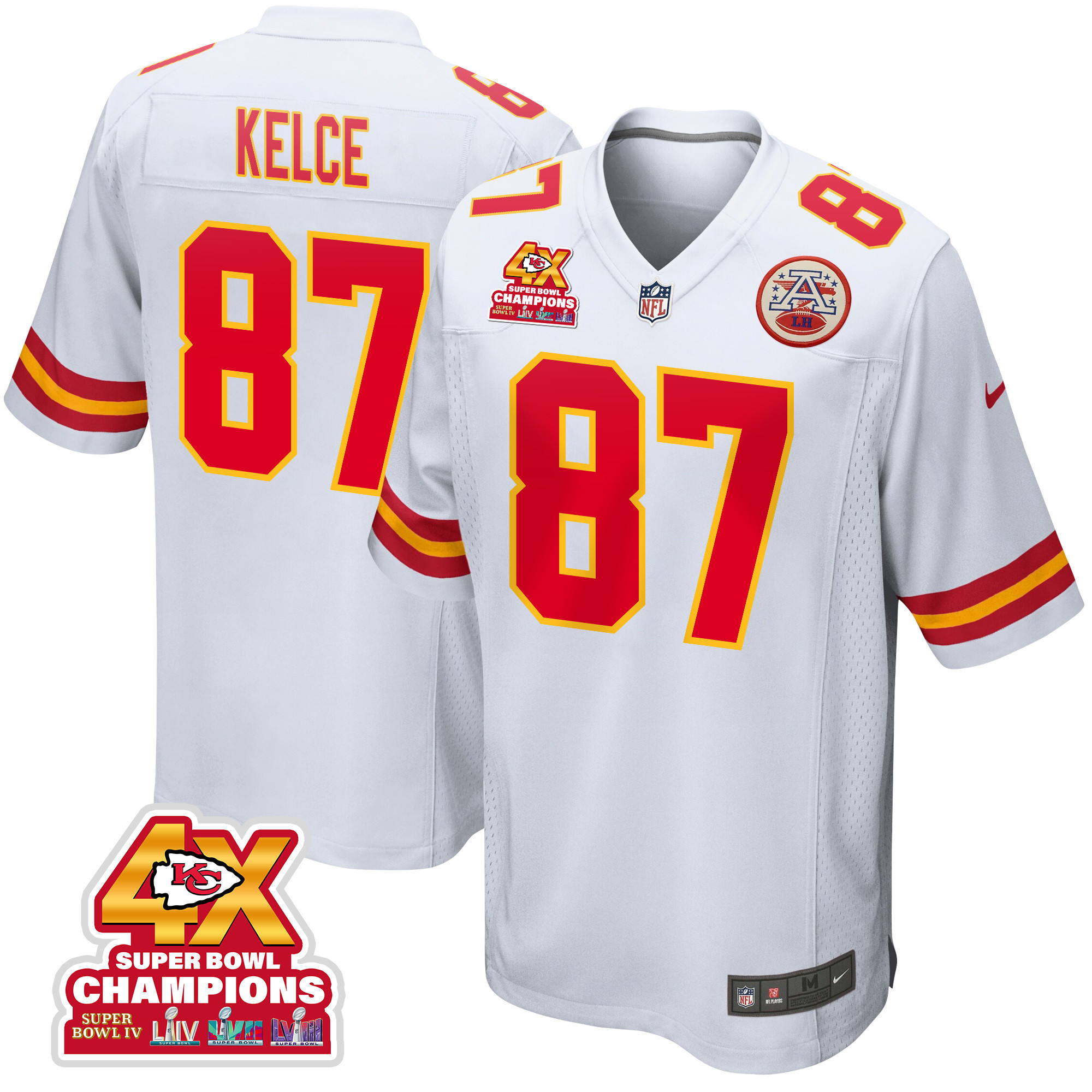Travis Kelce 87 Kansas City Chiefs Super Bowl LVIII Champions 4X Game Men Jersey - White JS1737 nicesnker