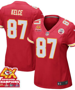 Travis Kelce 87 Kansas City Chiefs Super Bowl LVIII Champions 4X Game Women Jersey - Red JS6443 nicesnker