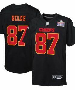 Travis Kelce 87 Kansas City Chiefs Super Bowl LVIII Patch Fashion Game YOUTH Jersey - Carbon Black JS6415 nicesnker