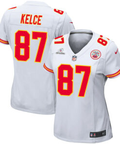 Travis Kelce 87 Kansas City Chiefs Super Bowl LVIII Patch Game Women Jersey - White JS7652 nicesnker