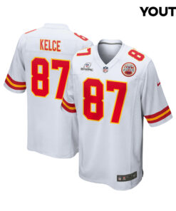 Travis Kelce 87 Kansas City Chiefs Super Bowl LVIII Patch Game YOUTH Jersey - White JS1823 nicesnker