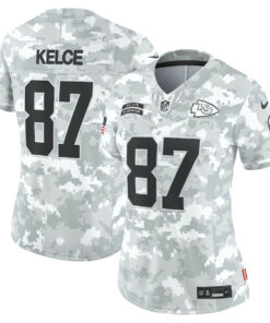 Travis Kelce 87 Kansas City Chiefs Women's 2024 Salute to Service Limited Jersey - Arctic Camo JS5477 nicesnker