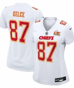 Travis Kelce 87 Kansas City Chiefs Women's Super Bowl LIX Fashion Game Jersey - Tundra White JS2425 nicesnker