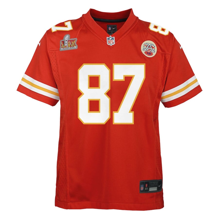 Travis Kelce 87 Kansas City Chiefs Youth Super Bowl LIX Game Player Jersey - Red JS9436 nicesnker - Image 2