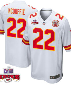 Trent McDuffie 22 Kansas City Chiefs Super Bowl LVIII Champions 4 Stars Patch Game Men Jersey - White JS7186 nicesnker