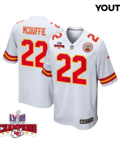 Trent McDuffie 22 Kansas City Chiefs Super Bowl LVIII Champions 4 Stars Patch Game YOUTH Jersey - White JS5341 nicesnker