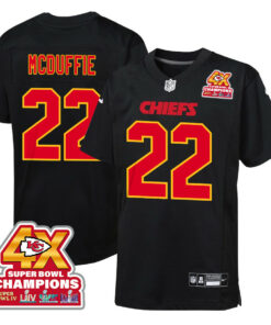 Trent McDuffie 22 Kansas City Chiefs Super Bowl LVIII Champions 4X Fashion Game YOUTH Jersey - Carbon Black JS4319 nicesnker