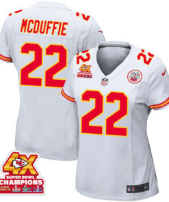 Trent McDuffie 22 Kansas City Chiefs Super Bowl LVIII Champions 4X Game Women Jersey - White JS7307 nicesnker