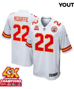 Trent McDuffie 22 Kansas City Chiefs Super Bowl LVIII Champions 4X Game YOUTH Jersey - White JS5632 nicesnker