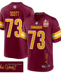Trent Scott 73 Washington Commanders Super Bowl LIX Champions Patch 'New Orleans - A Symphony of Sport' EMBROIDERED Game Men Jersey - Burgundy JS8430 nicesnker