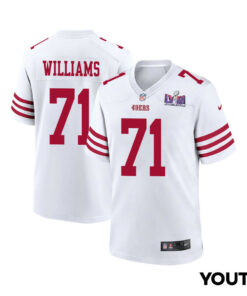 Trent Williams 71 San Francisco 49ers Super Bowl LVIII Patch Game YOUTH Jersey - White JS2348 nicesnker