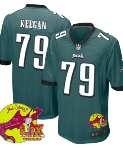Trevor Keegan 79 Philadelphia Eagles Super Bowl LIX New Orleans Patch Game Men Jersey - Midnight Green JS8345 nicesnker