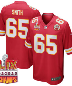 Trey Smith 65 Kansas City Chiefs Super Bowl LIX Champions Patch Game Men Jersey - Red JS9364 nicesnker