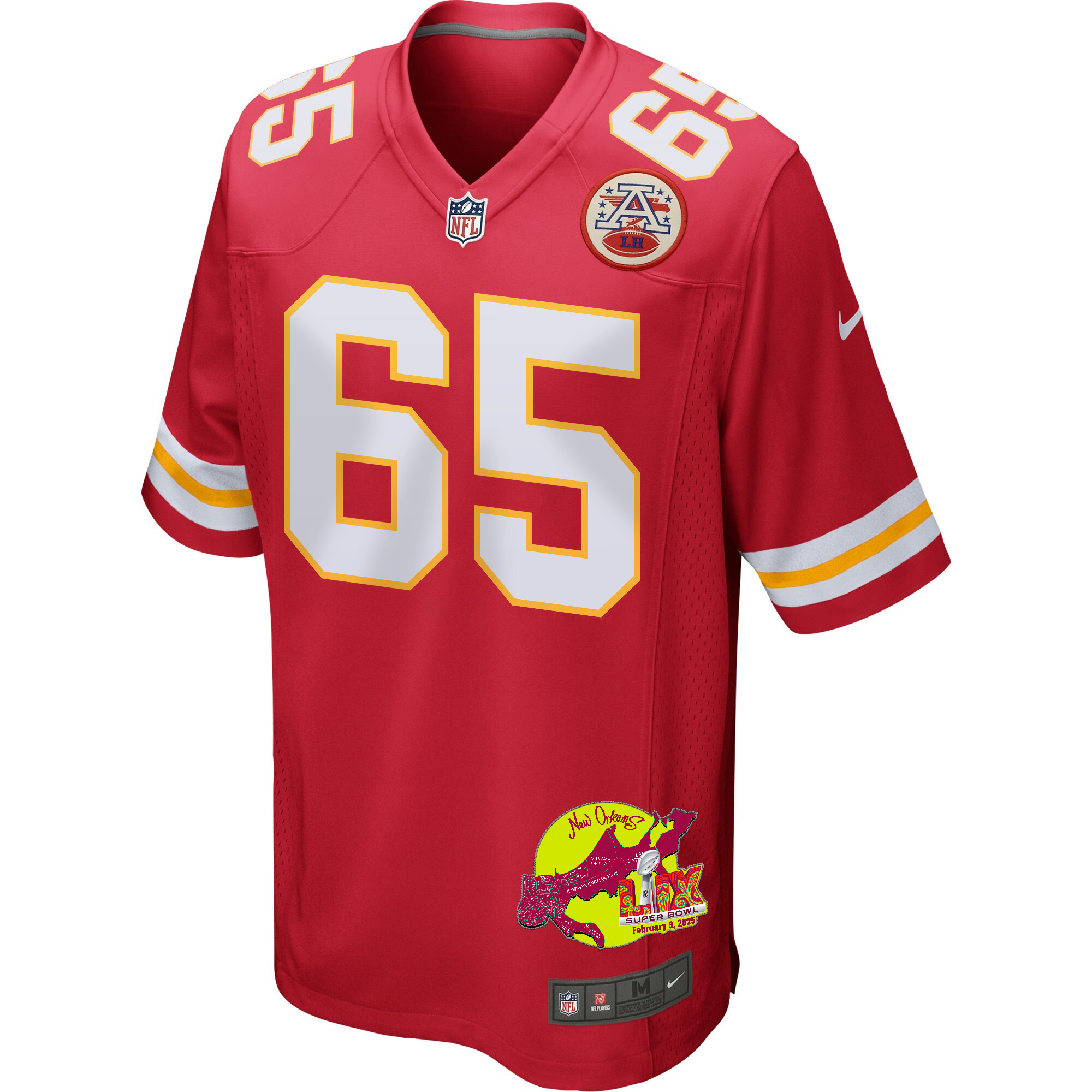 Trey Smith 65 Kansas City Chiefs Super Bowl LIX New Orleans Patch Game Men Jersey - Red JS3826 nicesnker - Image 3