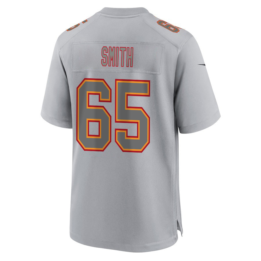 Trey Smith 65 Kansas City Chiefs Super Bowl LVIII Champions 4 Stars Patch Atmosphere Fashion Game Men Jersey - Gray JS8277 nicesnker - Image 3