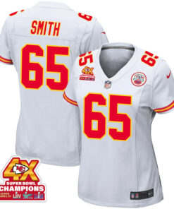 Trey Smith 65 Kansas City Chiefs Super Bowl LVIII Champions 4X Game Women Jersey - White JS3934 nicesnker