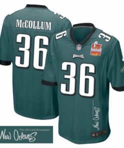 Tristin McCollum 36 Philadelphia Eagles Super Bowl LIX Champions Patch 'New Orleans - The Ultimate Showdown' EMBROIDERED Game Men Jersey - Midnight Green JS2734 nicesnker