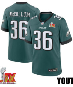 Tristin McCollum #36 Philadelphia Eagles Super Bowl LIX YOUTH Jersey - Midnight Green JS5895 nicesnker
