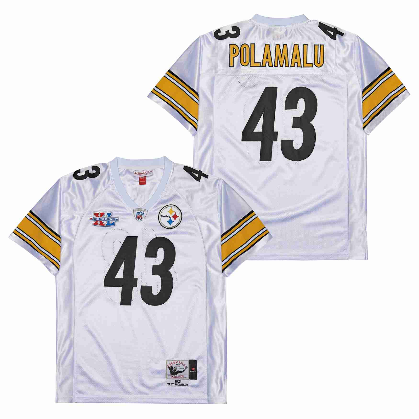 Troy Polamalu 43 Pittsburgh Steelers Super Bowl XL Retro Throwback Men Jersey - White JS6971 nicesnker - Image 2