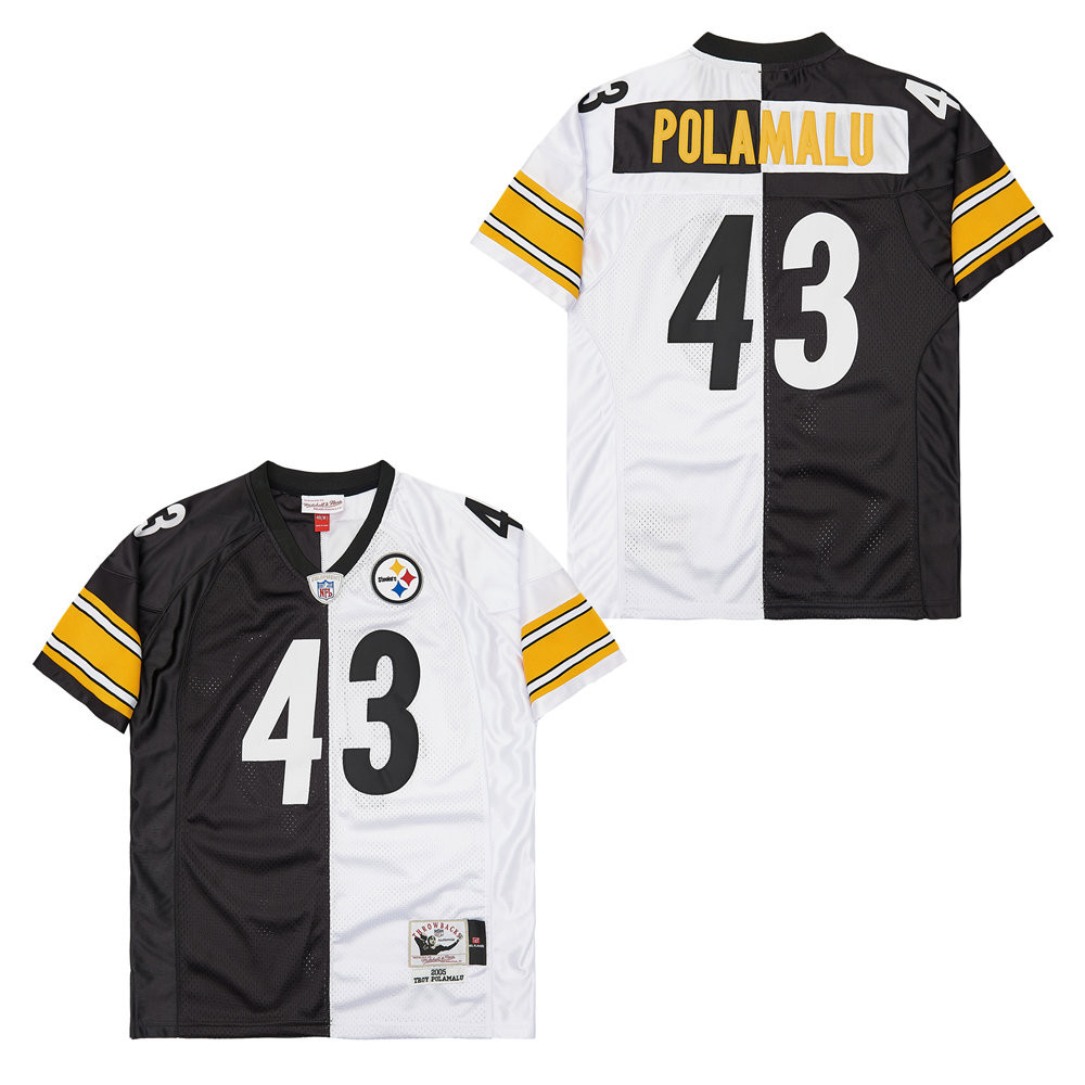 Troy Polamalu 43 Pittsburgh Steelers Two-Toned Retro Throwback Men Jersey - Black/White JS7156 nicesnker - Image 2