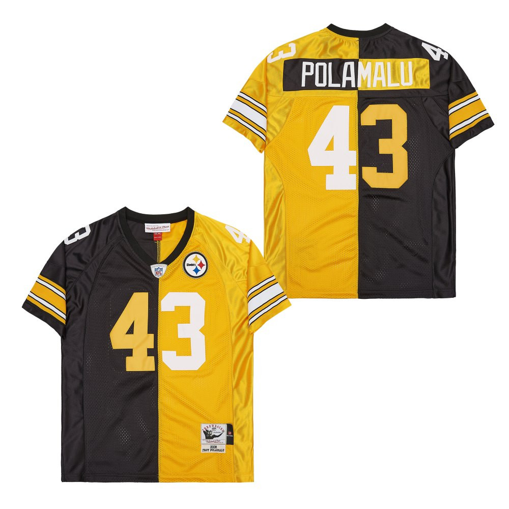 Troy Polamalu 43 Pittsburgh Steelers Two-Toned Retro Throwback Men Jersey - Black/Yellow JS4229 nicesnker