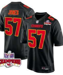 Truman Jones 57 Kansas City Chiefs Super Bowl LVIII Champions 4 Stars Patch Fashion Game Men Jersey - Carbon Black JS5834 nicesnker