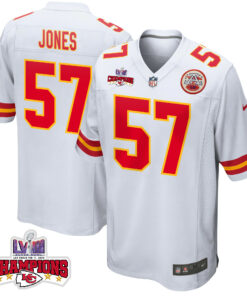 Truman Jones 57 Kansas City Chiefs Super Bowl LVIII Champions 4 Stars Patch Game Men Jersey - White JS3657 nicesnker