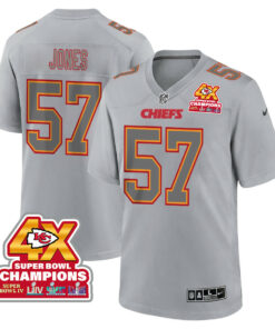 Truman Jones 57 Kansas City Chiefs Super Bowl LVIII Champions 4X Atmosphere Fashion Game Men Jersey - Gray JS3291 nicesnker