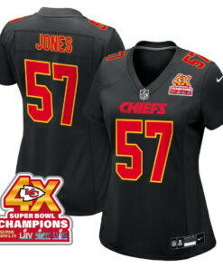 Truman Jones 57 Kansas City Chiefs Super Bowl LVIII Champions 4X Fashion Game Women Jersey - Carbon Black JS8693 nicesnker