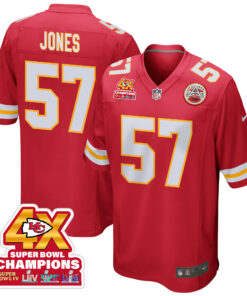 Truman Jones 57 Kansas City Chiefs Super Bowl LVIII Champions 4X Game Men Jersey - Red JS8810 nicesnker