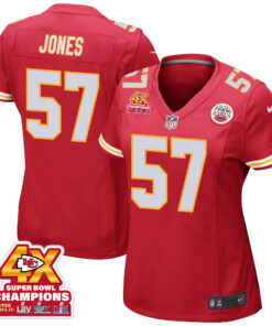 Truman Jones 57 Kansas City Chiefs Super Bowl LVIII Champions 4X Game Women Jersey - Red JS9585 nicesnker