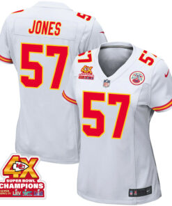 Truman Jones 57 Kansas City Chiefs Super Bowl LVIII Champions 4X Game Women Jersey - White JS2943 nicesnker