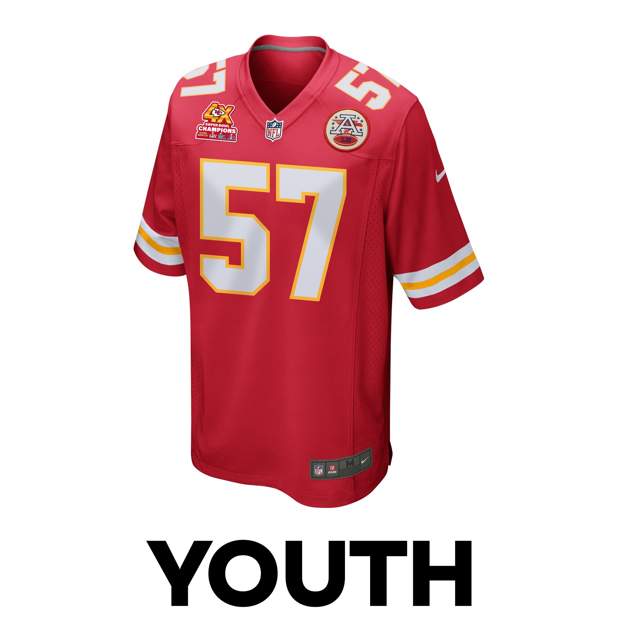 Truman Jones 57 Kansas City Chiefs Super Bowl LVIII Champions 4X Game YOUTH Jersey - Red JS8805 nicesnker - Image 2
